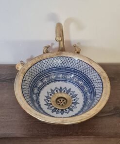 Bathroom Basin with Polished Bottom Edge - Copper and Ceramic Bathroom Bowl