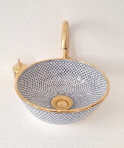 Mid Century Modern Bathroom Sink - Ceramic Basin - Original Gold Trim