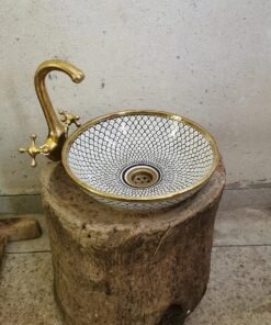 customizable brushed brass rim bathroom sink - brass & ceramic bathroom vessel - handmade basin