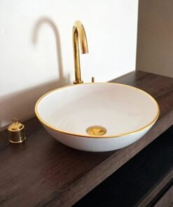 14 karat gold minimalist bathroom bowl ceramic washbasin - customizable
