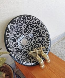 Basin ceramic sink + unlacquered brass faucet+2 wall mount brass faucets for hot/cold water .