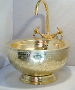 Solid Brass Vessel Sink and Bathroom Faucet Set, Hand Engraved Morocco Sink