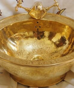 Antique Sink - Brass Sinnk - Hand Hammered Engraved Golden Sink - Oval Engraved Finish Engraved Sink - Farmhouse Vessel Sink - Bar Sink