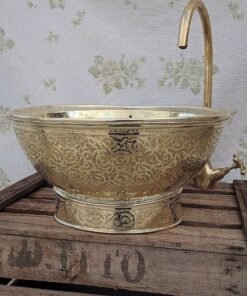 CUSTOMIZABLE Brass Sink - Brass Sink - Hand HammeredEngraved Brass Sink - Oval Gold Finish Engraved Sink - Farmhouse Vessel Sink - Bar Sink