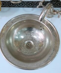 vintage Moroccan brass hand hammered round sink wash basin, handcrafted sink with Moroccan design