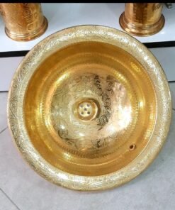 vintage Moroccan brass hand hammered round sink wash basin, handcrafted sink with Moroccan design