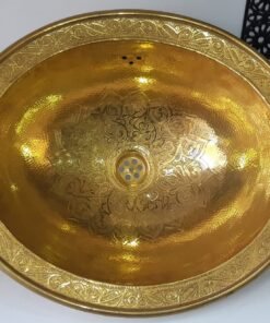 vintage Moroccan brass hand hammered round sink wash basin, handcrafted sink with Moroccan design