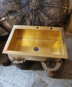 Unlacquered Handmade Brass Kitchen Sink With Customizable Sizes