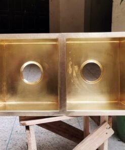 33" Unlaquered Brass Finish Smooth 5050 Double Basin Brass Kitchen Sink - Brass Undermount Kitchen Sink 33" x 19" x 9"