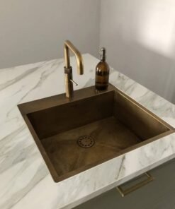 540 x 520 x 218 mm Brushed Brass Sink - Drop In Unlaquered Brushed Brass Kitchen Sink - Patina With Time - Mid Century Modern Farm Sink