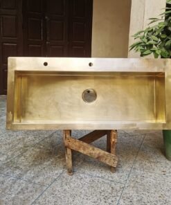 Custom Made Huge Brass Kitchen Sink - Solid Brass Drop In Kitchen Sink - Mid Century Modern Kitchen Decor - Age And Patina Over Time
