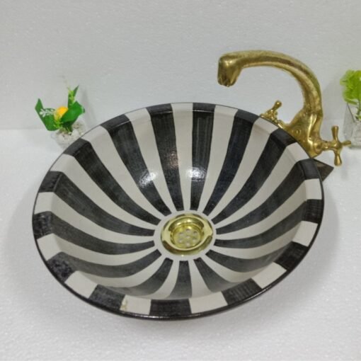 100% hand-crafted ceramic, hand-painted mid-century modern bathroom sink