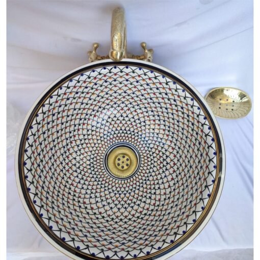 100% hand-crafted ceramic, hand-painted mid-century modern bathroom sink