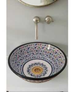 Handcrafted Moroccan Ceramic Vessel Sink: A Stylish Mid-Century Modern Addition to Your Bathroom Countertop